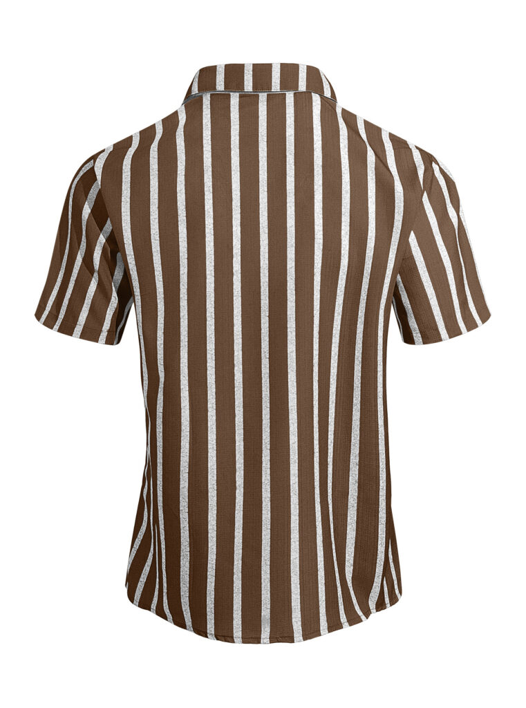 Men's Plus-Size Light Mature Lapel Striped Short-Sleeve Shirt