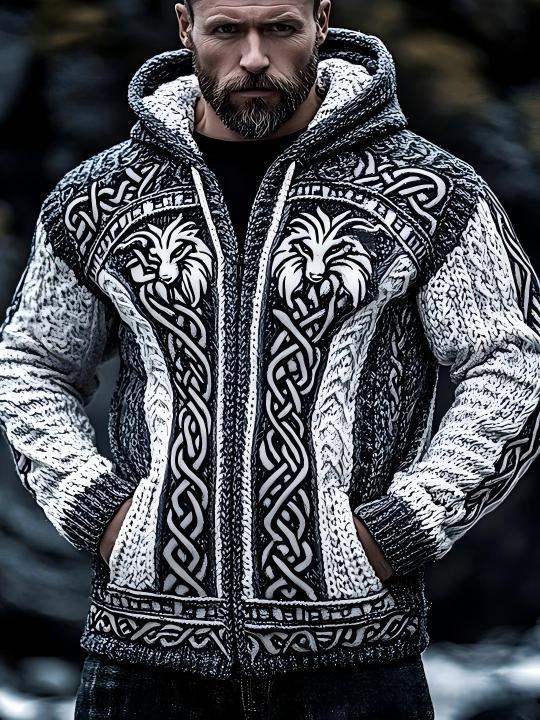 Men's Zippered Dual Pocket Casual Printed Hoodie - Image 8