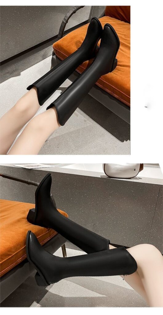 Fleece-lined Tall Chunky-heeled Pointed-toe Over-the-knee Riding Boots
