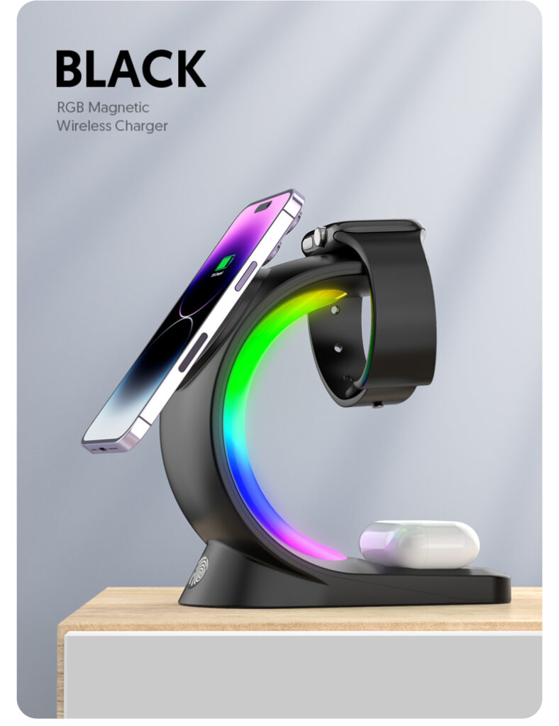 4 In 1 Magnetic Wireless Charger Fast Charging For Smart Phone Atmosphere Light Charging Station For Airpods Pro I-phone Watch