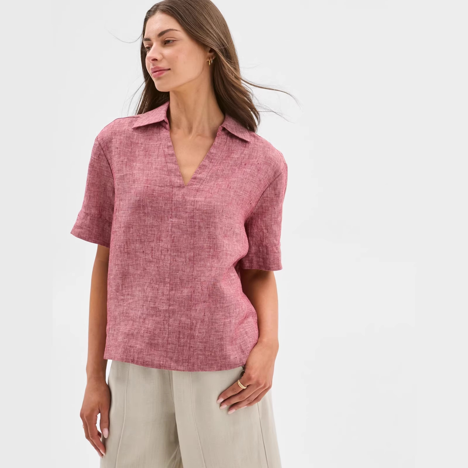 Summer Thin Figure-flattering Casual Faux Linen Top - Image 1