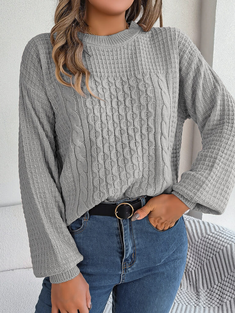 Women's Cable-Knit Lantern-Sleeve Pullover Sweater