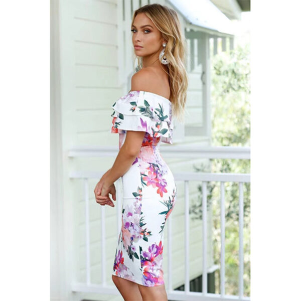 Off-Shoulder Ruffled Hem Printed Slim-Fit Pencil Dress - Image 2