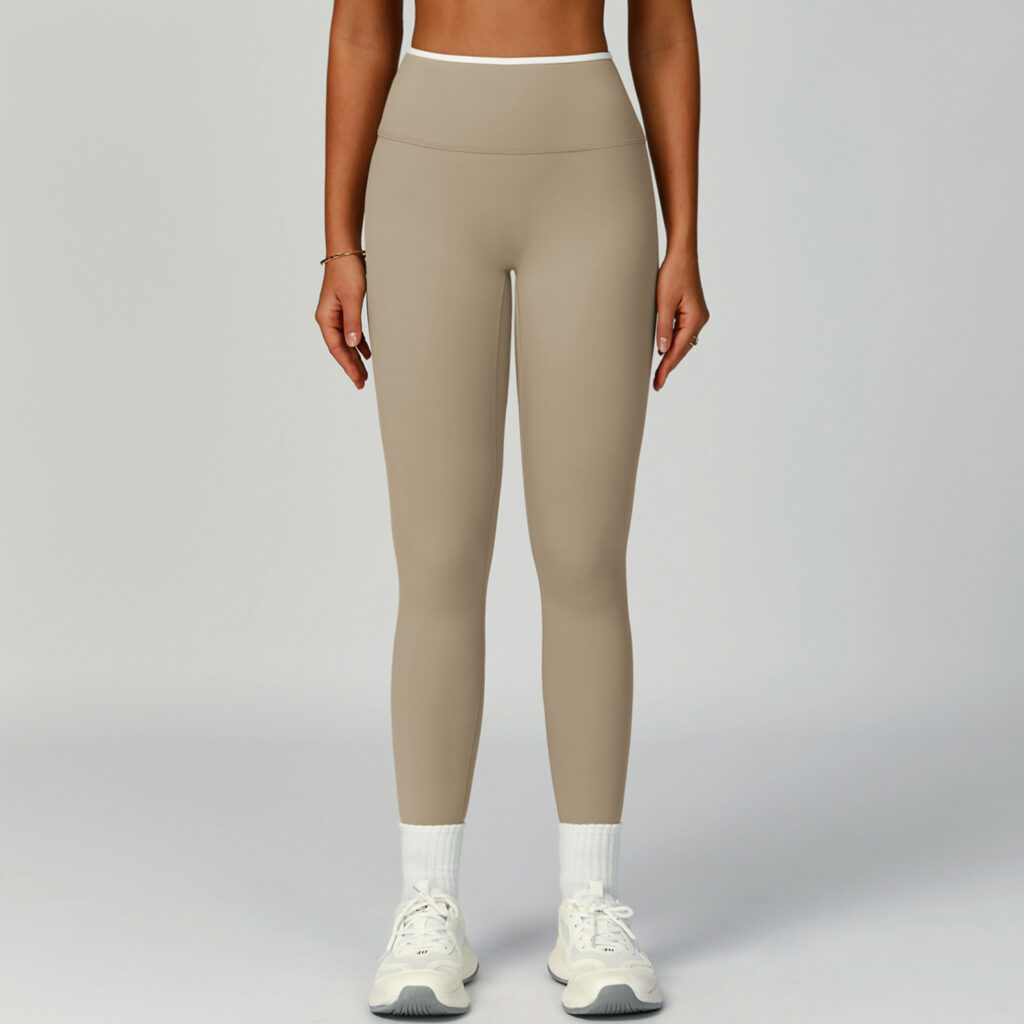 Nude-Feel Yoga Pants High-Waist Contrasting Color Quick-Dry Trousers