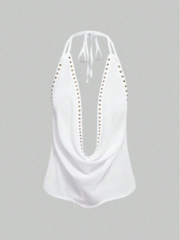 Solid-color Top With Studs Sexy Womens Clothing - Image 12