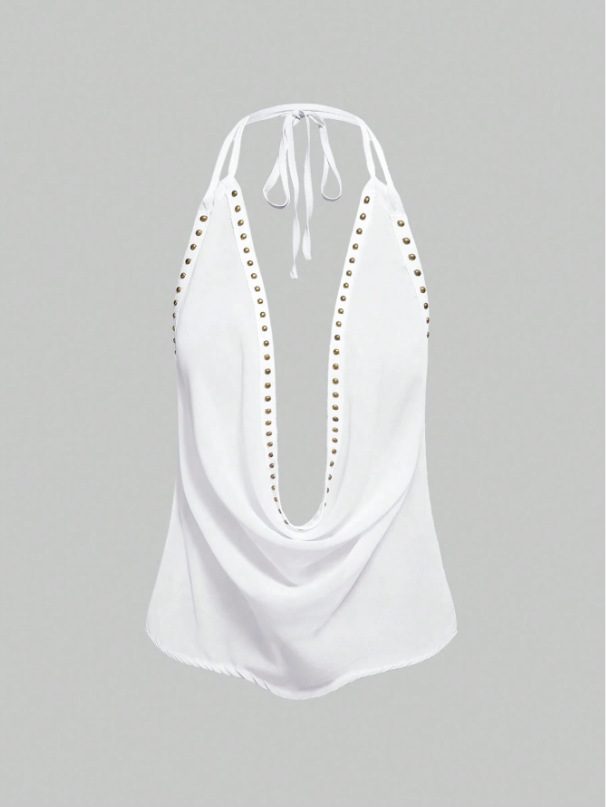 Solid-color Top With Studs Sexy Womens Clothing - Image 12