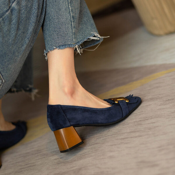 Square-toe Metal-buckle Chunky-heel Womens Shoes - Image 14