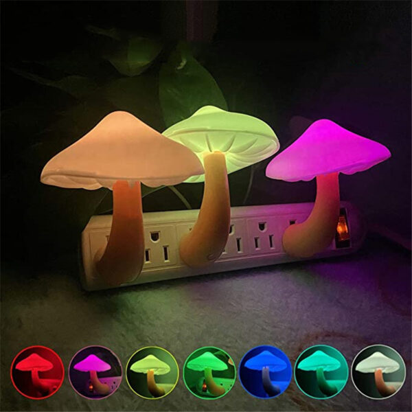 LED Night Light Mushroom Wall Socket Lamp EU US Plug Warm White Light-control Sensor Bedroom Light Home Decoration - Image 27