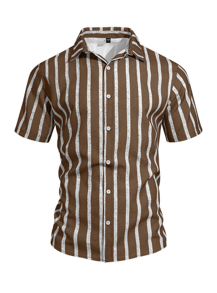 Men's Plus-Size Light Mature Lapel Striped Short-Sleeve Shirt