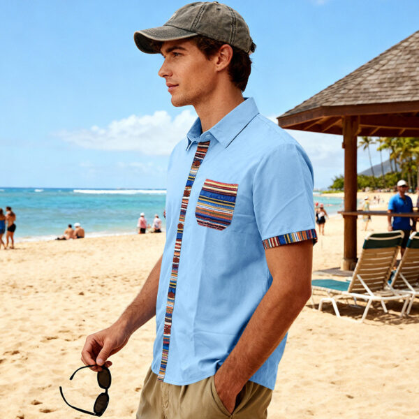 Men's Contrasting-Color Beach Short-Sleeve Casual Shirt - Image 11