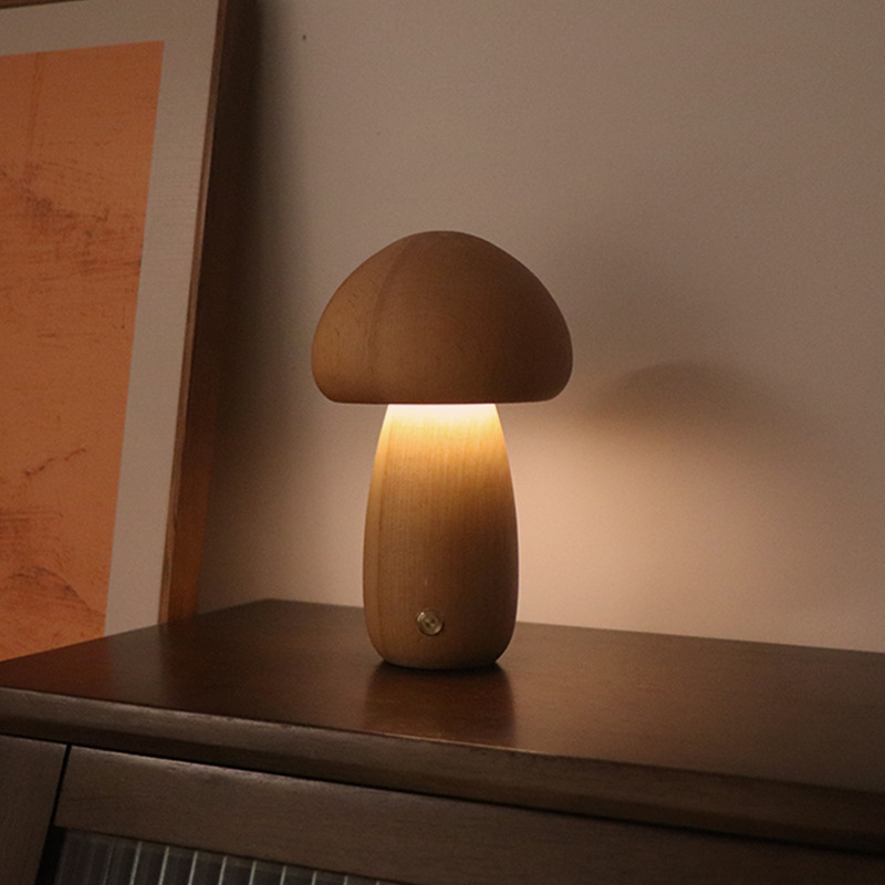 INS Wooden Cute Mushroom LED Night Light With Touch Switch  Bedside Table Lamp For Bedroom Childrens Room Sleeping Night Lamps Home Decor - Image 26