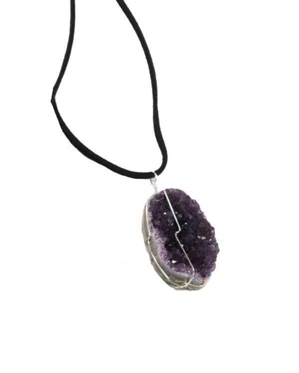Druse Crystal Pendant on Leather Necklace - Image 5
