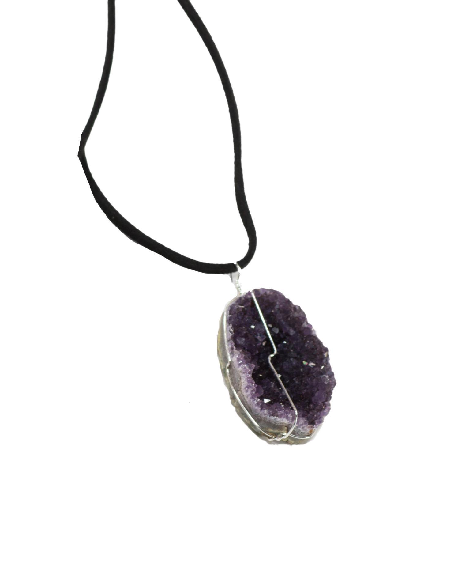 Druse Crystal Pendant on Leather Necklace - Image 5