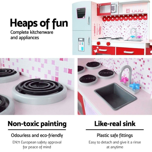 Keezi Kids Kitchen Play Set Wooden Pretend Toys Cooking Children - Image 3