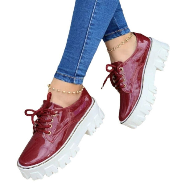 Thick Heel Flat Platform Oxford Women Shoes Black/Red/Pink - Image 27
