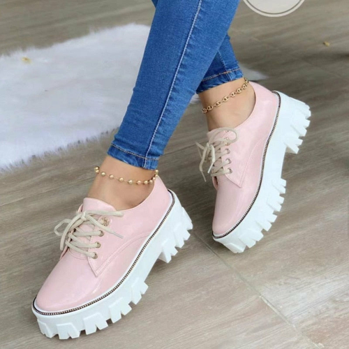 Thick Heel Flat Platform Oxford Women Shoes Black/Red/Pink - Image 6
