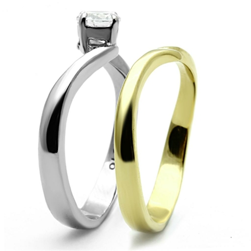 TK1092 - Two-Tone IP Gold (Ion Plating) Stainless Steel Ring with AAA - Image 4