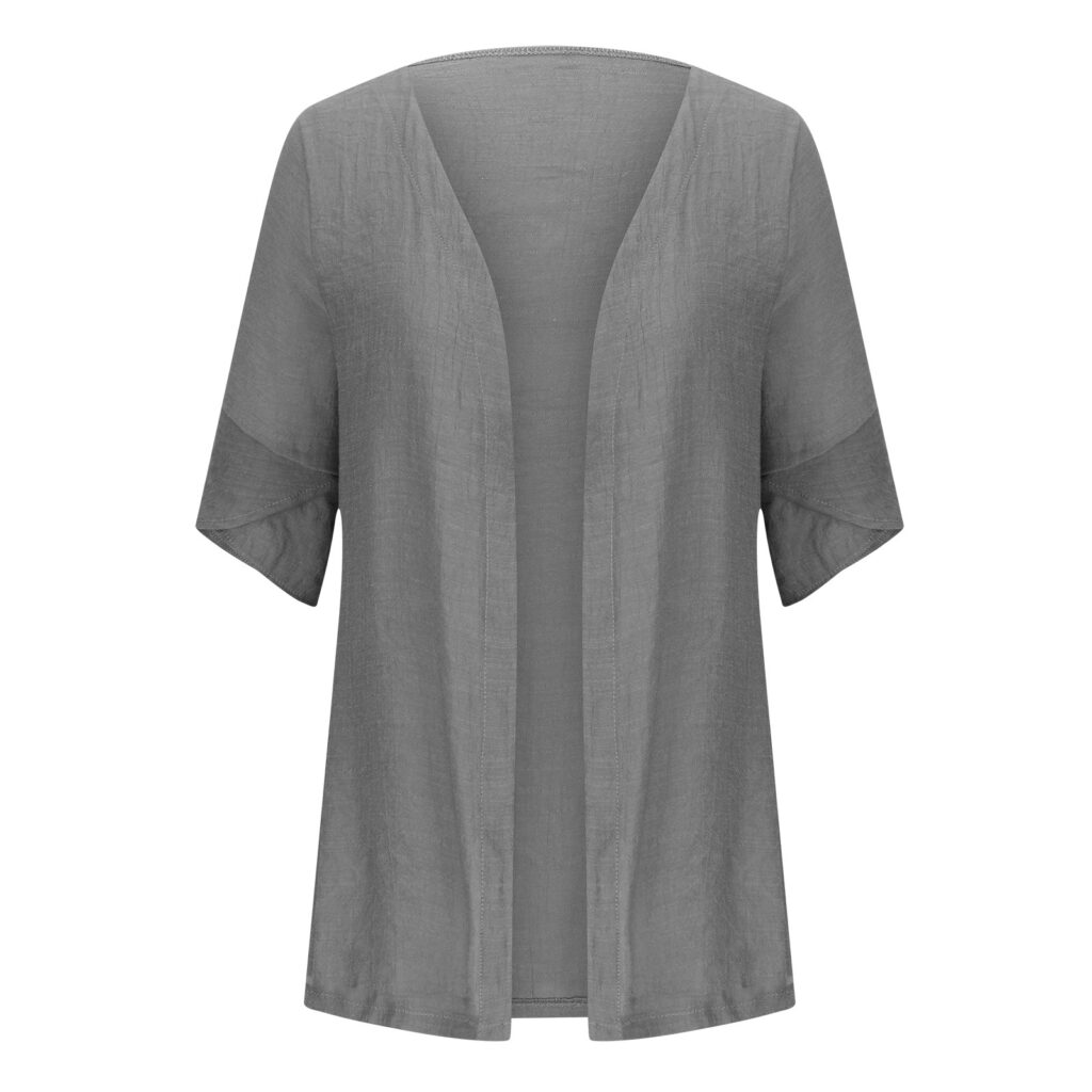 SpringSummer Casual Mid-Sleeve Solid-Color Thin Outerwear Coat