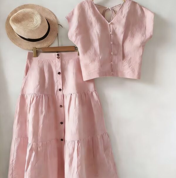 Gentle Style V-neck Button-down Sleeveless Top And High-waisted Skirt Set For Women - Image 4