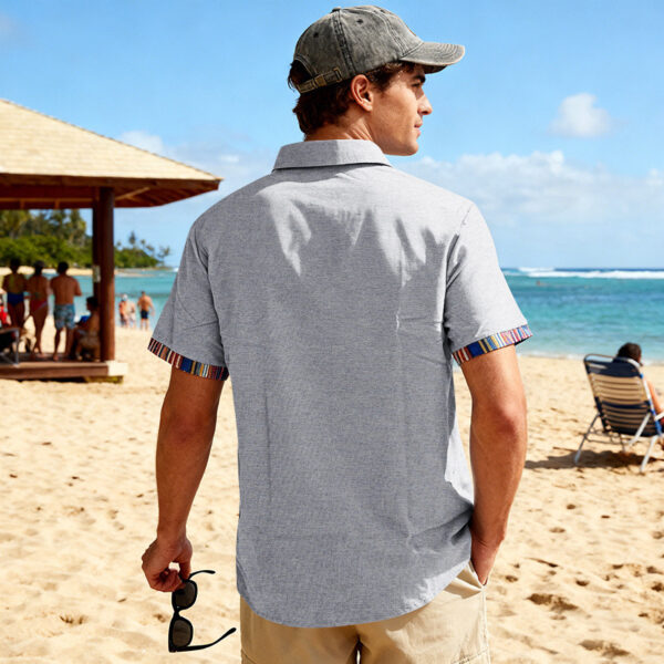 Men's Contrasting-Color Beach Short-Sleeve Casual Shirt - Image 16