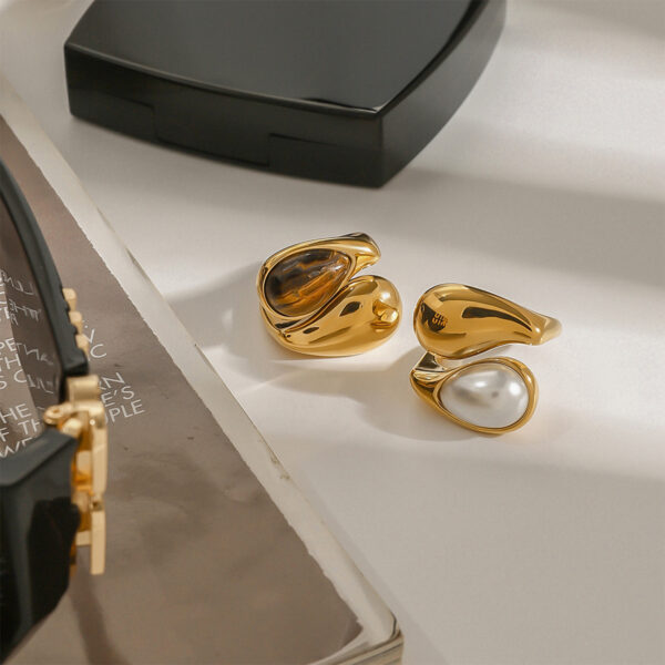 Versatile Fashionable Waterdrop-Inlaid Pearl Stainless Steel Open Ring - Image 8