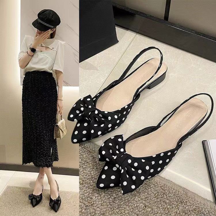 French-style Pointed-toe Bow-embellished Closed-toe Sandals For Women - Image 14