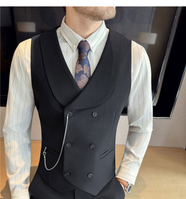 Men's Yarn-dyed High Double-breasted Shawl Collar Vest - Image 21