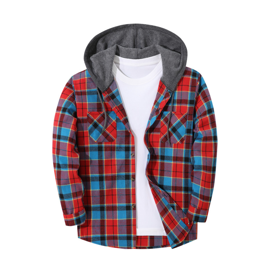 Mens Trendy Plaid Hooded Jacket - Image 9