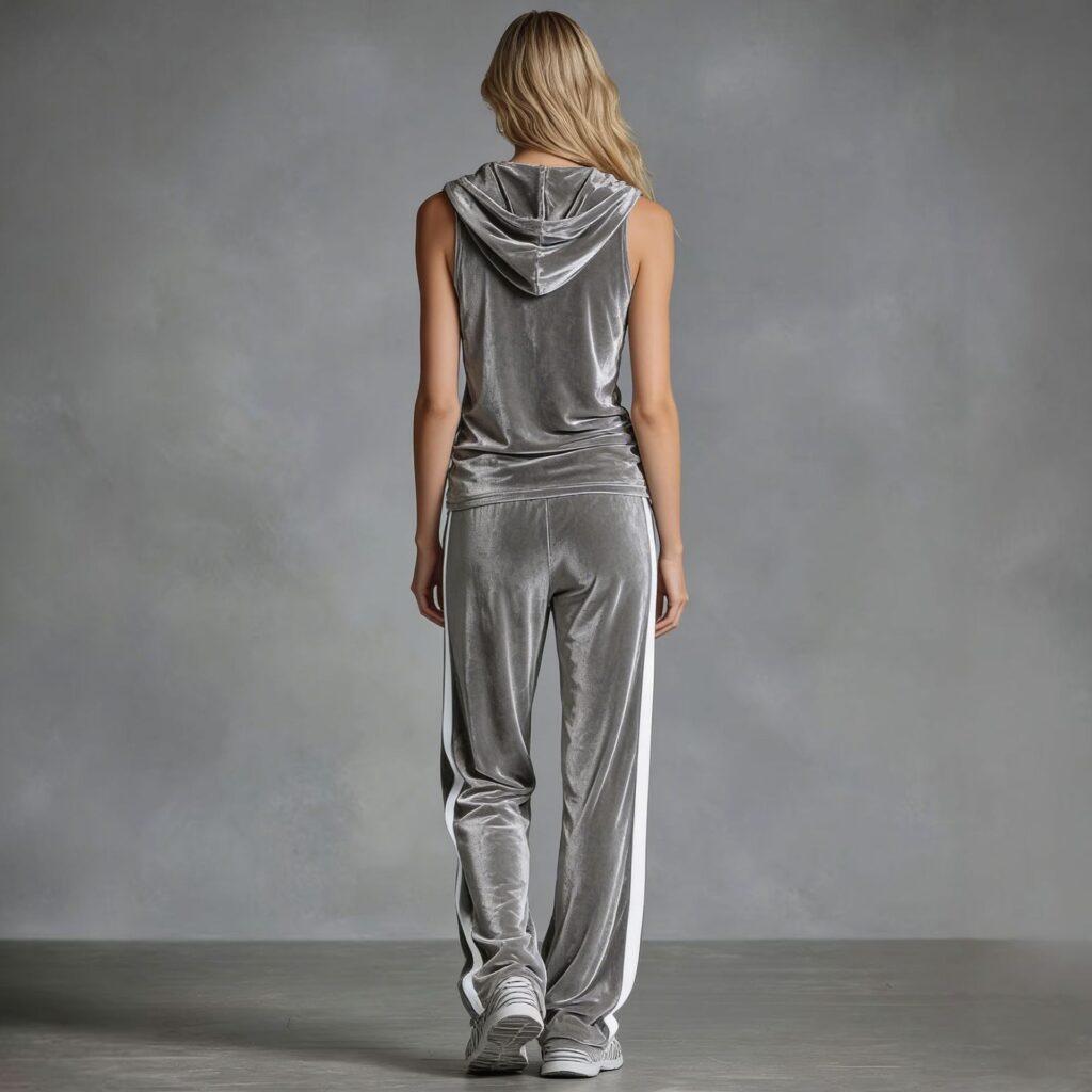 Velvet Womens Fashion Wide-Leg Pants Sports Suit