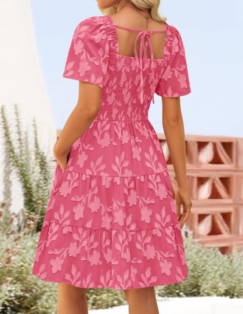 Short-sleeve Square-neck Flowy Floral Dress