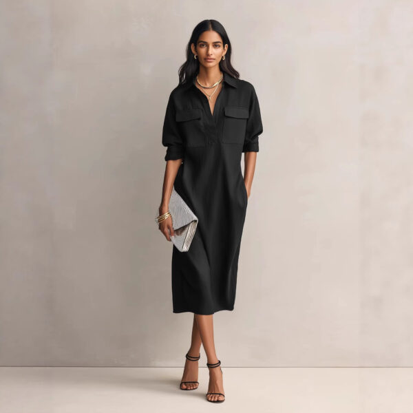 Womens French-style Elegant Commuter Shirt Dress With A Defined Waist, Slimming Fit