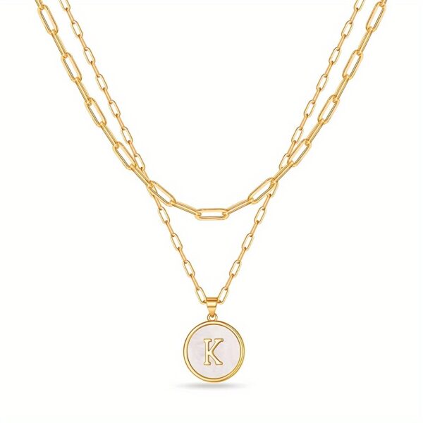 Circular Minimalist 26-Letter Pendant Double-Layer Necklace - Image 22