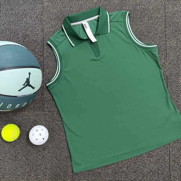 Cross-border New Womens Tennis Outfit T-shirt With A Turn-down Collar And No Sleeves - Image 4