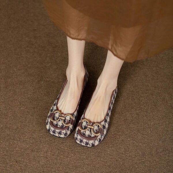 Women's Retro Metal-Buckle Square-Toe Flat Shoes - Image 12