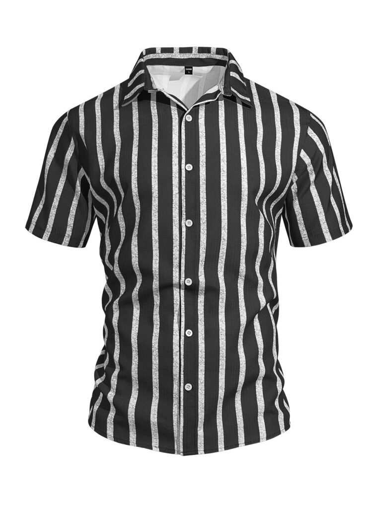 Men's Plus-Size Light Mature Lapel Striped Short-Sleeve Shirt