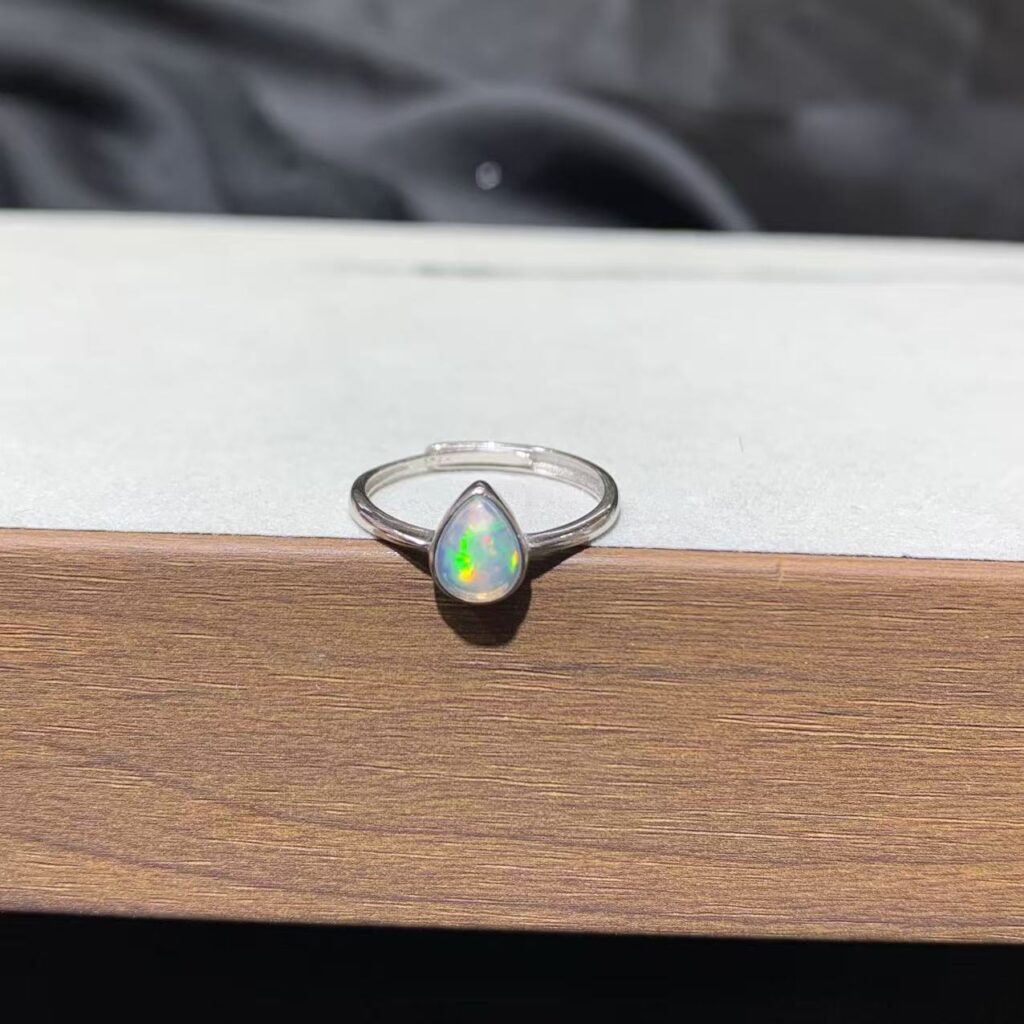 Natural Opal Ring, S925 Silver Setting, Minimalist Water-drop Shape, Opal Ring
