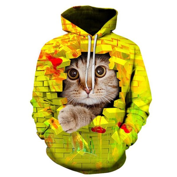 Couples Hoodie With 3D Digital Cat Print - Image 12