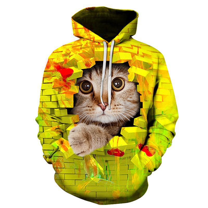 Couples Hoodie With 3D Digital Cat Print - Image 12