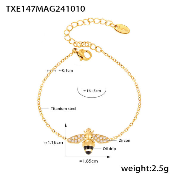 Stylish Oil-Drip Zircon Hardworking Little Bee Bracelet - Image 4