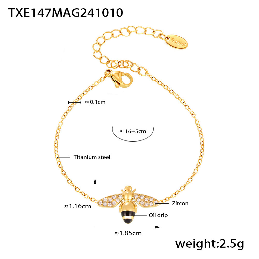 Stylish Oil-Drip Zircon Hardworking Little Bee Bracelet - Image 4
