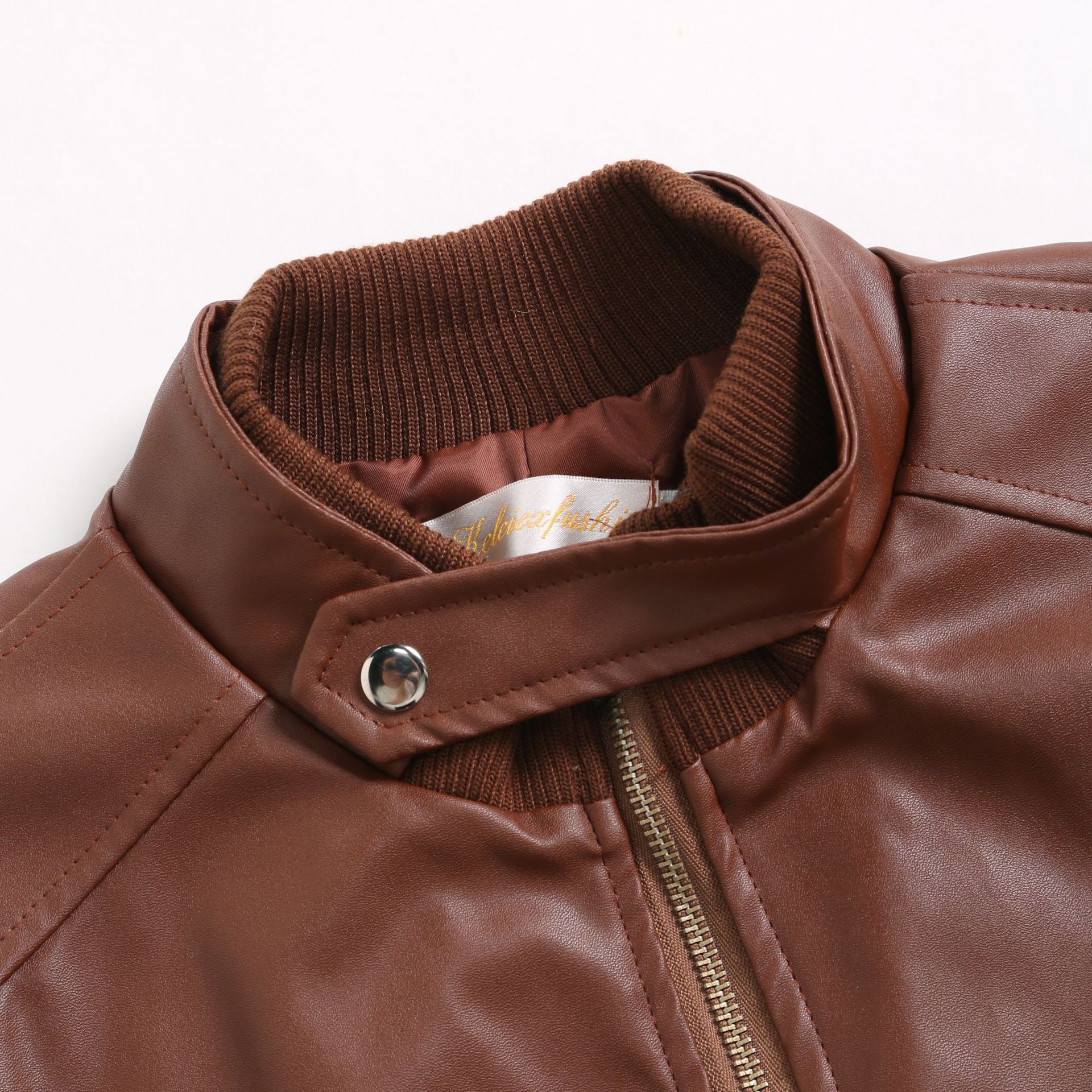 Mens Winter Warm Zip-Up Stand Collar Slim-Fit Leather Jacket Coats - Image 13