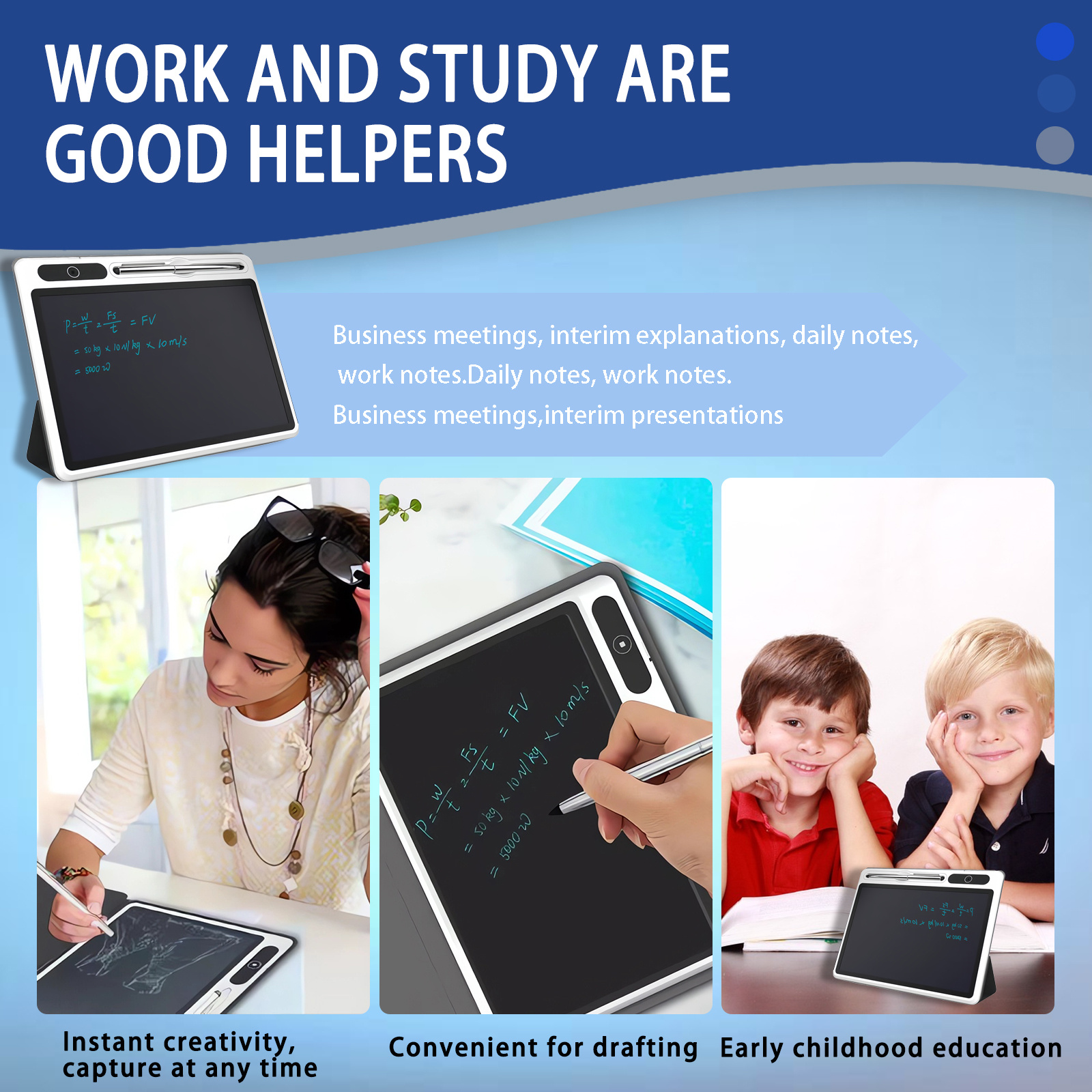 Eye-Friendly Blue-Light Free LCD Writing Tablet, Flip Case Stand Design, One-Clear Erase Portable Paperless Board For Kids Learning & Office Draft - Image 4