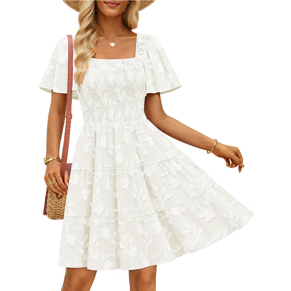 Short-sleeve Square-neck Flowy Floral Dress - Image 44