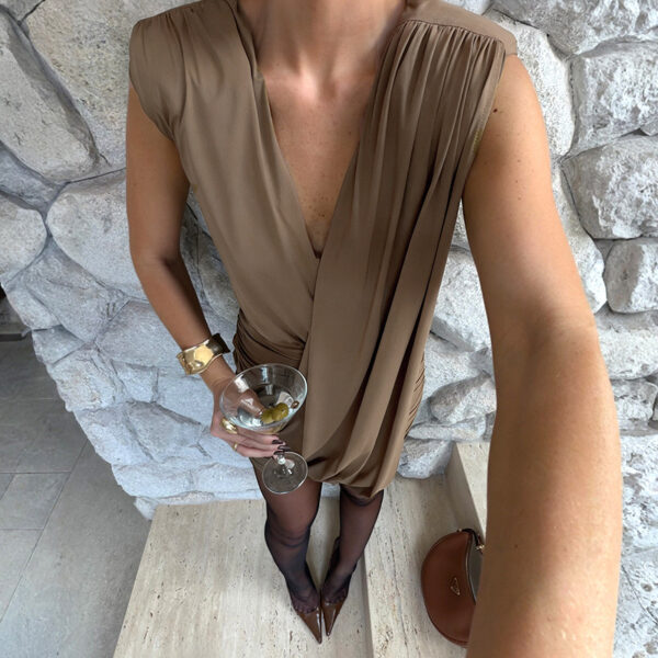 Designer Deep V-Neck Sleeveless Pleated Dress For Women - Image 10