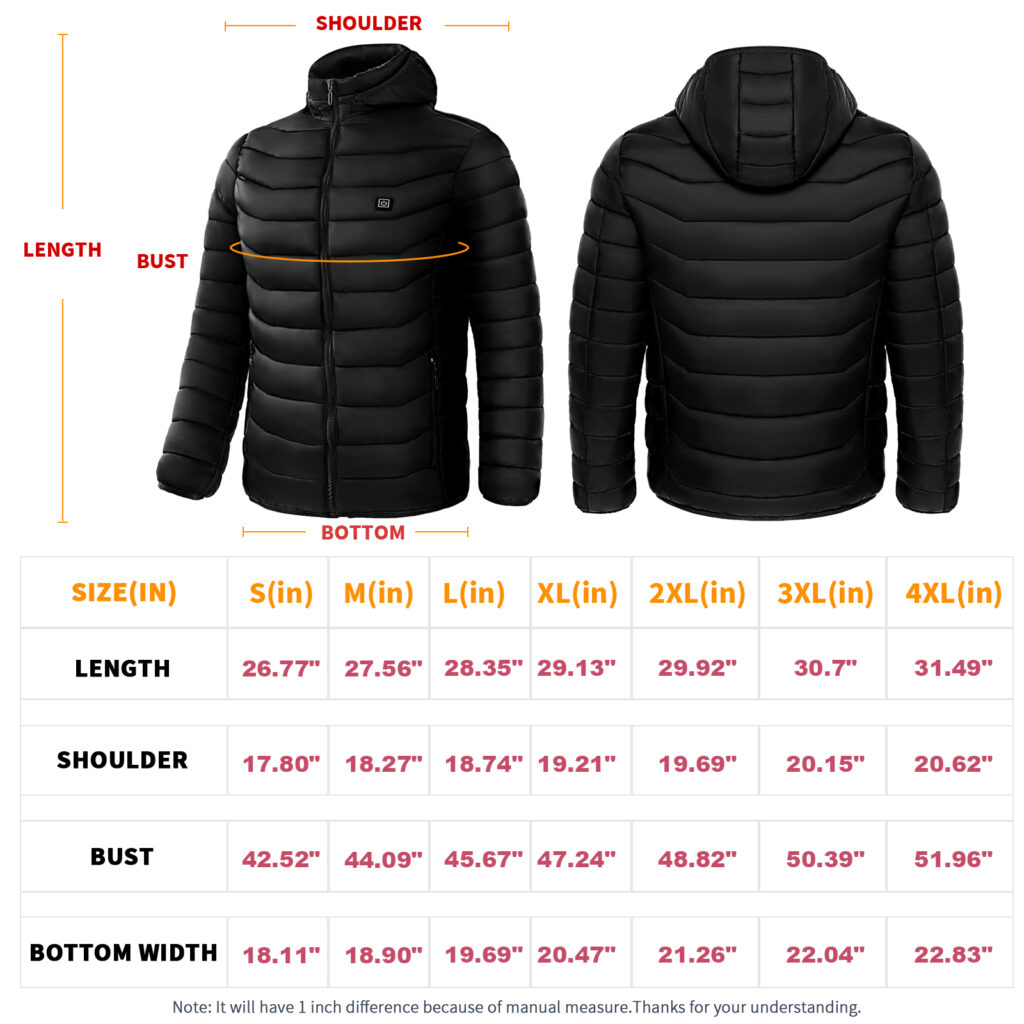 Men Heated Puffer Jacket Electric Heating Coat Insulated Hood Windbreaker 9Heat Zones