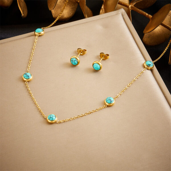 Retro All-Match Blue Turquoise Stainless Steel Jewelry Set - Image 8