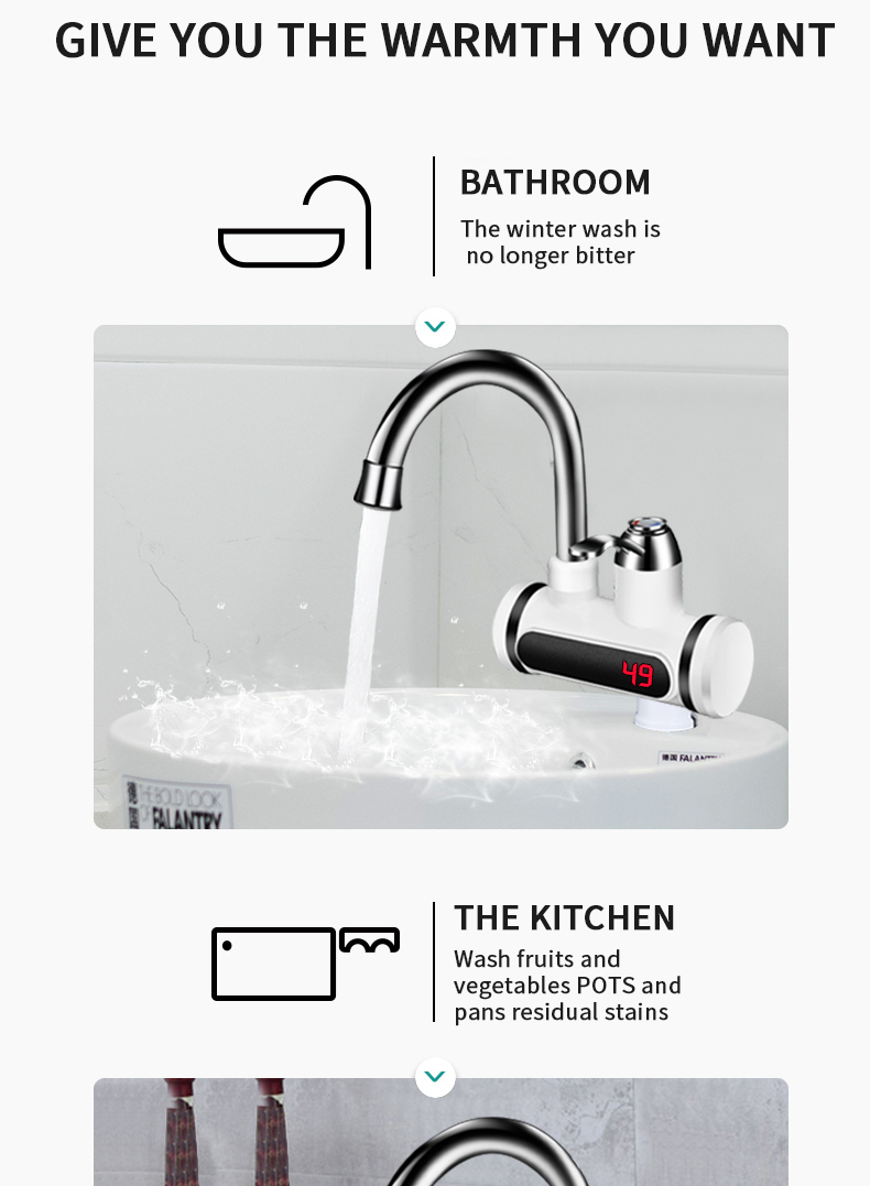Kitchen Electric Water Tap  Water Heater Temperature Display Cold Heating Faucet Hot Water Faucet Heater - Image 9