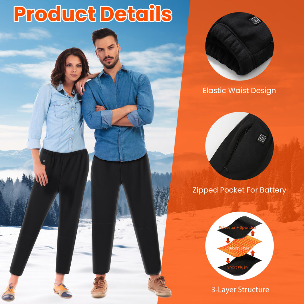 1Pc  Winter Heated Pants For Men Women With 12 Heating Zones 5V USB Powered Heating Trouser With 3 Heating Levels Machine Washable For Outdoor Winter Activities Unisex