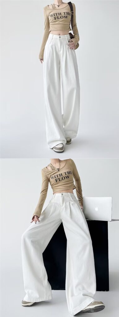 Women's White Wide-leg Straight Jeans