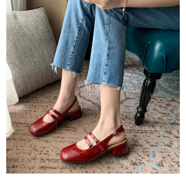 Women's Fashionable Retro Square-Toe Double-Breasted Sandals - Image 11